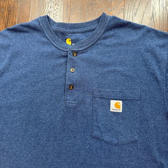 Carhartt Pocket T-Shirt Mens Blue K84 413 Short Sleeve Workwear Henley XL Top - Picture 3 of 8